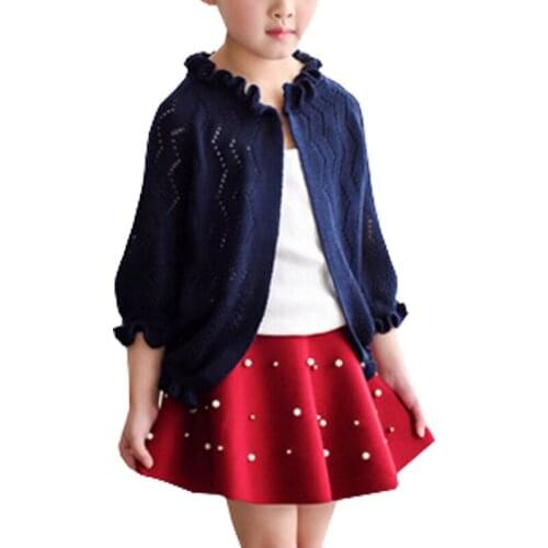 2016 Autumn New Girl Cardigan Children Clothes Hollow Out Girl Cardigans Knitting Sweater Coat 2-12T Girls Clothes AA1489