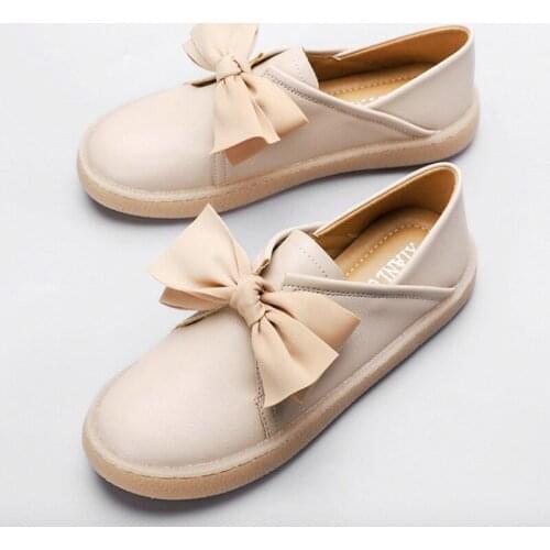 Womens shoes flats 2019 Spring Soft Microfiber Leather platform oxford shoes Sweet Butterfly-knot slip on shoes for women