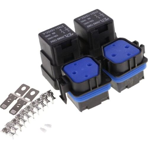 2 Sets 12V 40A 4 Pin Relay and Relay Holder Socket Integrated with Terminals