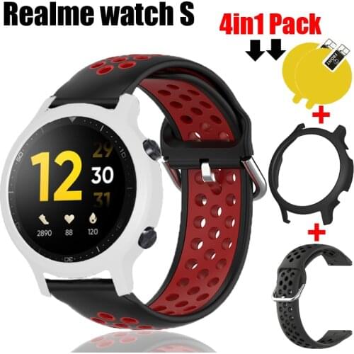 4in1 Pack for Realme watch S band silicone Sports Smart watch Bracelet Strap wristband PC Hard Cases Cover screen protector film