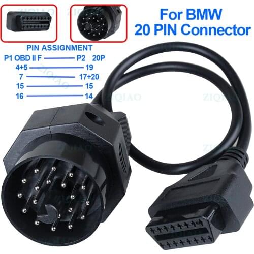 OBD OBD II Adapter for BMW 20 Pin to 16 Pin Female Connector E39 E36 X5 Z3 for BMW 20 Pin Cable