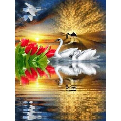 DIY 5D Diamond Painting Swan Animal Full Round Mosaic Cross Stitch Kit Diamond Embroidery Picture Rhinestone Wall Home Decor