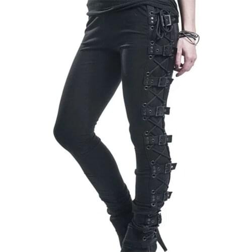 Steampunk Medieval Pants Renaissance Gothic Hip Hop Hippy Trousers High Waist Side Slit Lace up Pants Pocket Slim For Women 2020