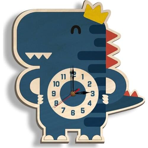 Dinosaur Print Wooden Kids Wall Clock Silent Non-ticking, Kindergarten Cartoon Decorative Wall Clock for Home Bedroom