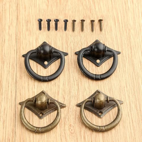 DRELD 2pcs Antique Bronze Furniture Handles 42x42mm Vintage Cabinet Knobs and Handles Kitchen Drawer Cupboard Ring Pull Handles