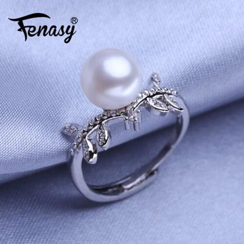 FENASY Geometric Shape Silver Color Ring Natural Freshwater Pearl Rings For Women Female Fine Jewelry