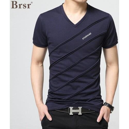 Summer Fashion Men Oversized T-shirt Slim Fit Custom Crease Design Short Stylish Luxury V Neck Fitness Tee T Shirt Homme Tshirt