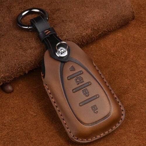 Genuine Leather Car Key Case For Chevrolet Bolt Camaro Cruze Equinox Malibu Sonic Spark Traverse Trax Volt 2018 2019 Keys Cover