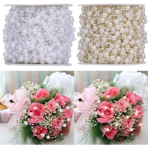 5M Fishing Line Artificial Rose Flower Pearl Bead Chain Garland Flower For Wedding Party Bridal Bouquet Hair Accessory Wholesale
