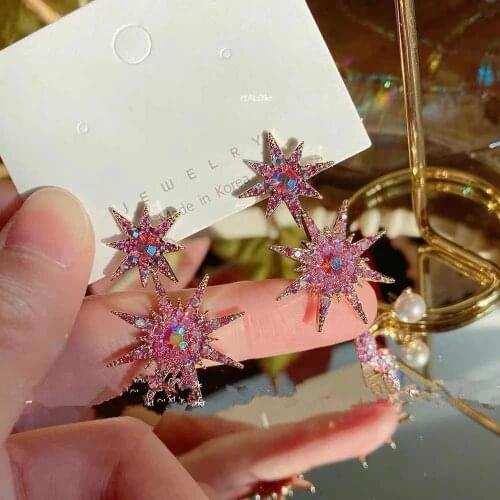 MWSONYA Korea Full Rhinestone Snowflake Earrings for Women Fashion Crystal Pendant Pendientes Jewelry Gifts