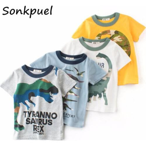 2-8 Years Summer Kids Boys T-shirts Clothes Children Boy Cotton Tops Tees Costume Toddler Cartoon Dinosaur T-shirt Outfits