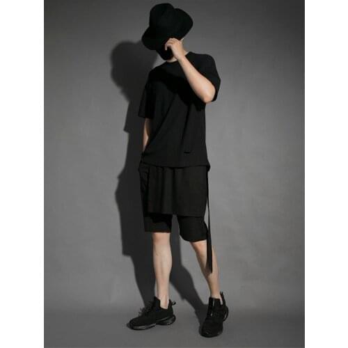 Summer personality simple back dovetail slit loose casual Korean casual short-sleeved T-shirt mens trend