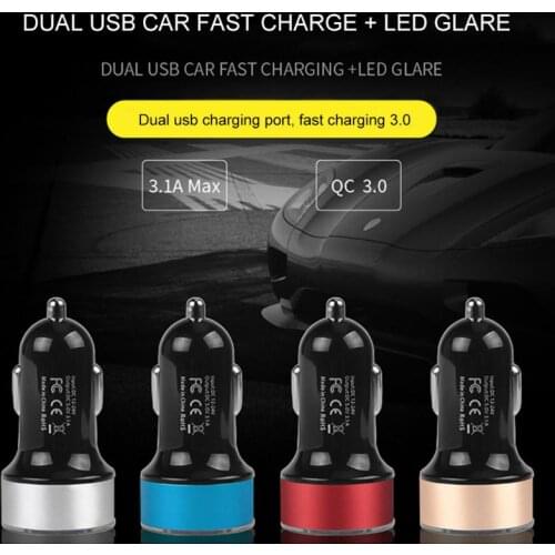 Multi-function Dual USB Car Charger QC 3.0 Mini Adapter Cigarette Lighter LED Voltmeter Universal Mobile Phone Fast Charging