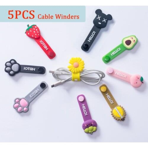 Cartoon Silicone Winder Data Cable Wire Organizer Hub Creative Fruit Winder Line Storage Clip Winding Headphone Cable Winder