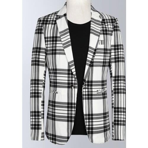 Blazer Men 2021 Spring and Autumn High Quality Mens Plaid Striped Single-button Resting-type Long-sleeved Mens Suit