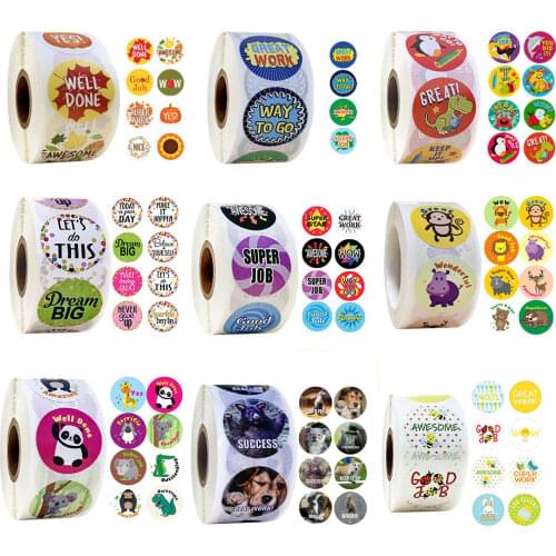 500 Pcs/roll Cartoon Animals Stickers with Cute Reward Stickers for Journal Scrapbooking Teacher Encouragement Reward Stickers