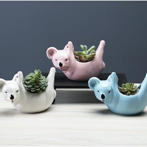 Cartoon Animal Sloth Wall Hanging Vase Koala Ceramic Flower Pot Scindapsus Chlorophytum Potted Animal Home Garden Decoration