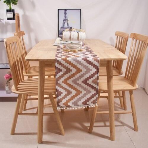 Brown Color Thick Soft Polyester Geometrical Mosaic Waves Printing Table Runner For Wedding Party Banquet Decor Cabinet Cover
