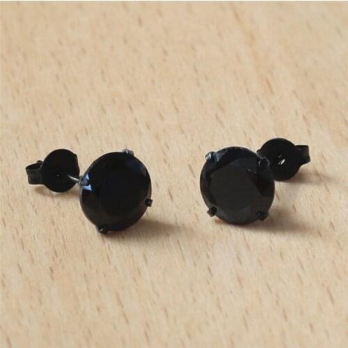 316 L Stainless Steel Black Vacuum Plating With 8mm Round AAA Red Zircon Stud Earrings For Men And Women 201903031345