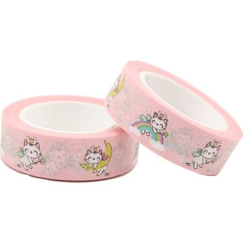2021 NEW 1PC 15mm x 10m Cute Magic Cats with Wings Sleeps-Moon-Rainbow Washi Tape Scrapbook Paper Masking Adhesive Washi Tape