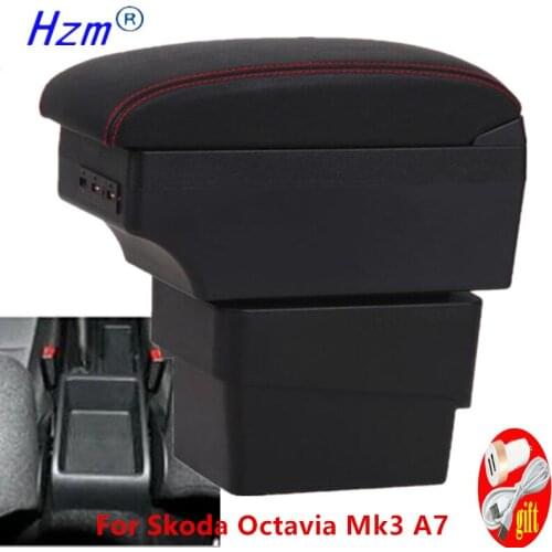 For Skoda Octavia Armrest box For Skoda Octavia Mk3 A7 2014 2015 2016 2017 2018 Retrofit parts Storage box auto accessories USB