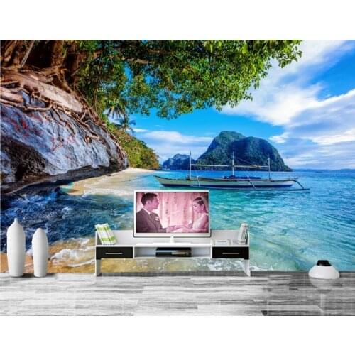 Custom wallpaper, Tropics Coast Boats Sea Crag Nature wallpapers,tv background living room bedroom restaurant 3d photo mural