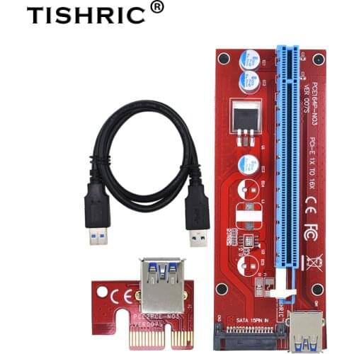 10pcs TISHRIC gpu PCIE PCI-E Riser card 007S PCI E X16 PCI Express 6Pin to SATA 1X 16X USB3.0 Extender LED For Mining ETH BTC