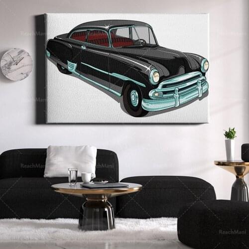 Retro vector car art canvas print home wall decoration