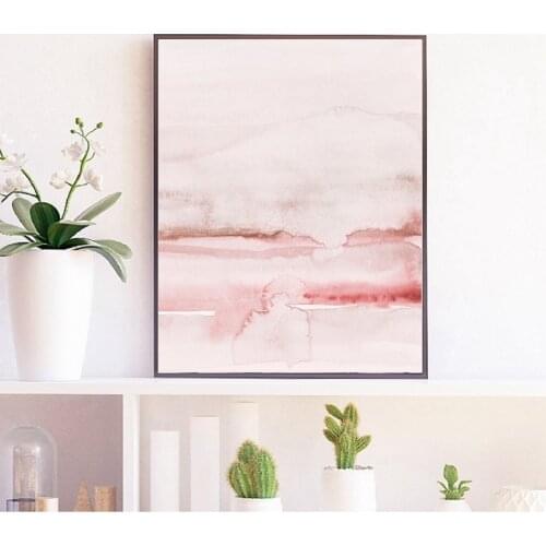 Blush Pink Painting Abstract Watercolor Print Modern Minimalist Poster Wall Art Picture for Living Room Home Decor