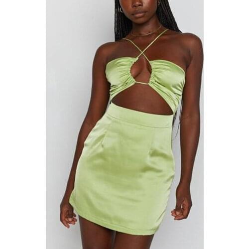 Halter Ruched Bodycon Dress Women Hollow Out Backless Sexy Tight Mini Dresses Summer 2021 Party Night Club Sundress