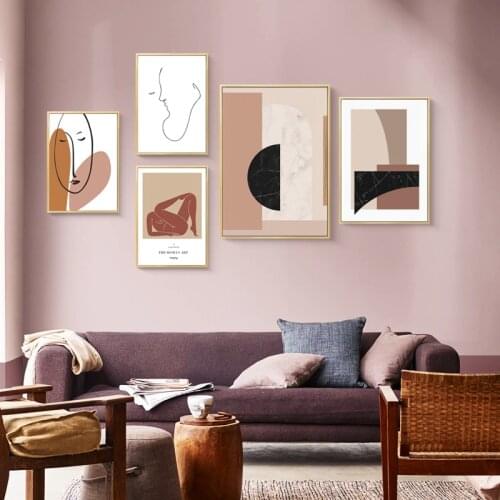 Nordic abstract Geometric figures pink Wall Art Canvas Posters and Prints Decorative Picture Literature art Living Room Decor