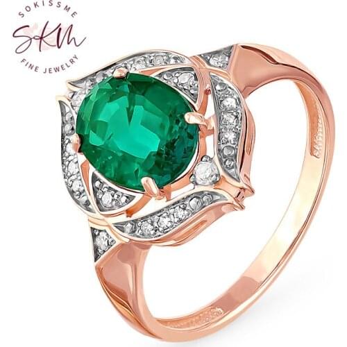SKM Vintage 14k 18k moissanite rings for women emerald ring Anniversary Promise Luxury Fine Jewelry