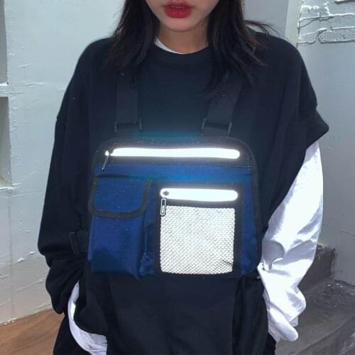 Reflective Stripe Tactical Chest Bag Unisex Streetwear Waist Pack Nylon Bullet Vest Bag Men Travel Chest Rig Pouch Tactical Pack