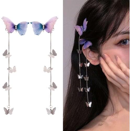 Butterfly Hairpins New Korean Yarn Elegant Metal Tassel Long Hair Clips For Women Hanfu Antique Party Hair Accessories