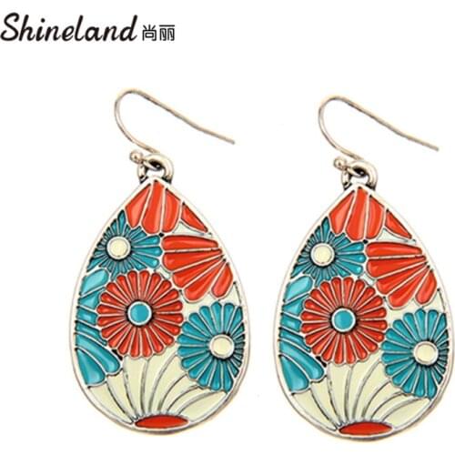 Shineland 2020 Fashion Enamel Drop Earrings 4 Colors Plated Trendy Water Dangle Earrings For Women Statement Earrings Jewelry