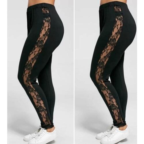 Plus Size Fashion Women Ripped Plaid Panel Leggings Casual Elastic Waist Straight Pencil Pants Fitted Leggins Mujer Hollow Out