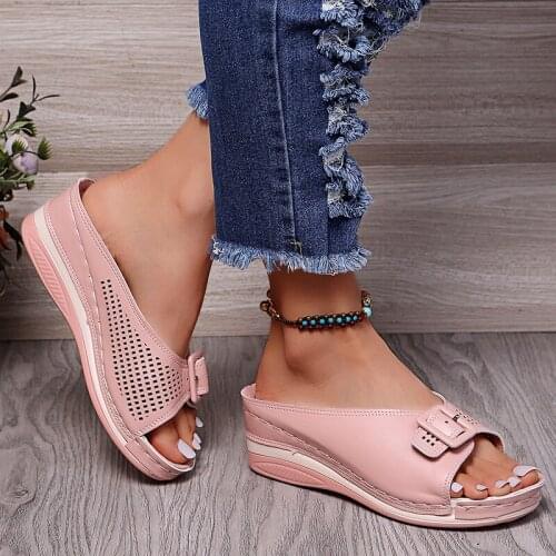 Lady big size slipper outside wear 2021 summer sandal female flat platform wedge of Euramerican recreational womens shoes