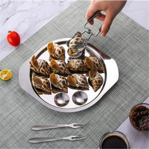 1 Set Snail Plate Compartment Conch Plate Barbecue Restaurant Seafood Dish Escargot Plate With Kitchen Tongs Fork Seafood Tool