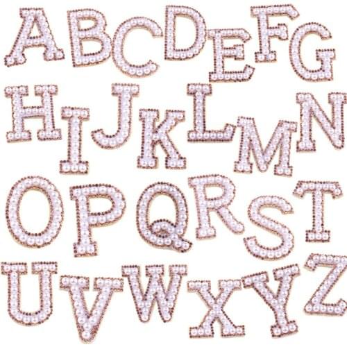 1Pcs Patch Pearl Letter Patches English Alphabet Rhinestone Patch Applique For Clothes Sew On Patches Stripe Badge DIY Stripes