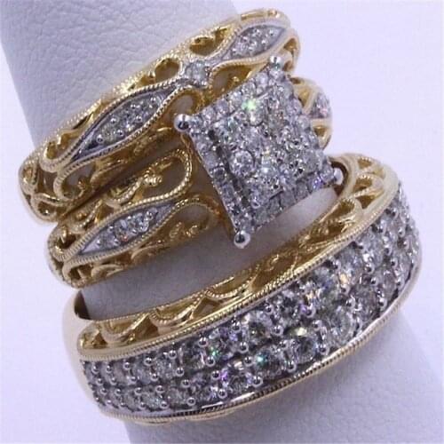 3pcs / set Fashion Women Colorful Zircon Hollow Metal Inlay Ring For Women Party Jewelry Accessories Wedding Ring Jewelry