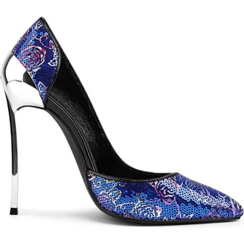 3 Colors Avaliable 2019 Spring Fall New Ladies sequin shallow mouth high heels 12cm spoon heel fashion inside empty party shoes