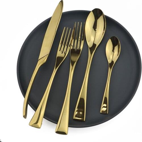 Luxury Shiny 5Pcs Portable Travel Cutlery Dinnerware Set Knife Fork Spoon Dessert Fork Teaspoon Tableware Set Stainless Steel