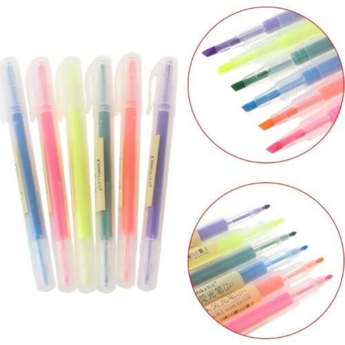 6Pcs Watercolor Gel Pen Cute Highlighter Solid Accent Ink Maker Smooth Writing