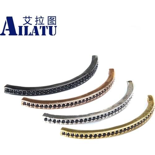 Ailatu Long Elbow Charms with Micro Paved Black Cz Fit DIY Fashion Bracelet Jewelry