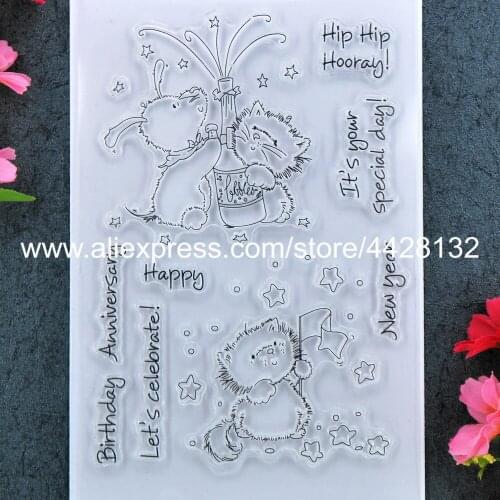 Birthday Anniversary Cats Scrapbook DIY photo cards rubber stamp clear stamp transparent stamp 11x16cm 9012063