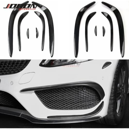 Carbon Fiber Look Car Front Bumper Fender Fog Light Lamp Cover Trim Airvent Splitter For Mercedes Benz C Class W205 2015-2019