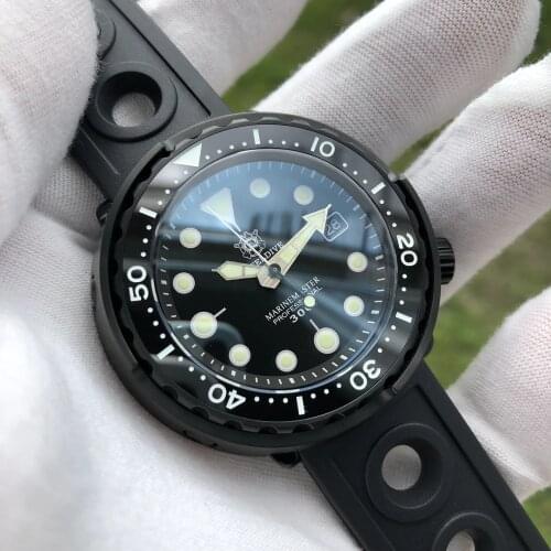 STEELDIVE Black Tuna Steel Dive 300m Automatic Watch Men Sapphire Crystal Japan NH35A Diver Watch C3 Super Luminous Watches Man