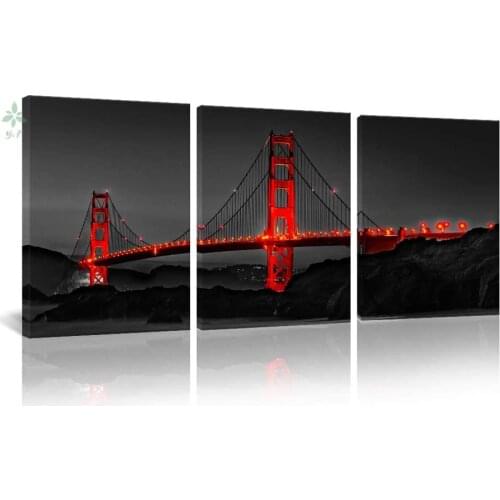 Black And Red Landscape Canvas Wall Art Golden Gate Bridge San Francisco Oil Painting For Office Bedroom Decoration