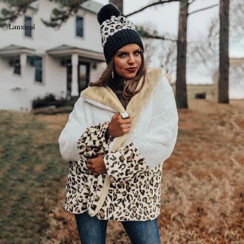Long Jacket Coat Autumn Winter Vintage Leopard Warm Plush Outerwear Womans Cozy Faux Fur Black Jackets Fall Clothes For Women