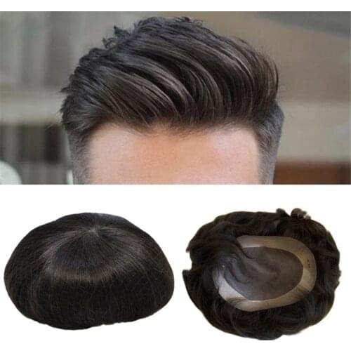 Men Hair Toupee Fine Mono Mens Wig 6inch Handmade Mens Wigs Human Hair Full PU Tupee System